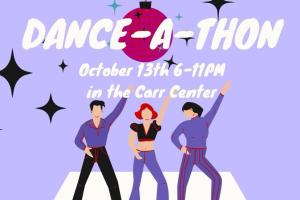 Meelia Center Dance-a-thon poster, cartoon characters dancing