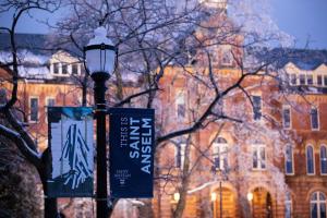 Alumni Hall in the snow