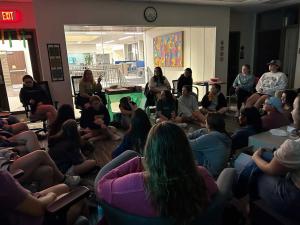 Female students gathered in the Campus Ministry Office