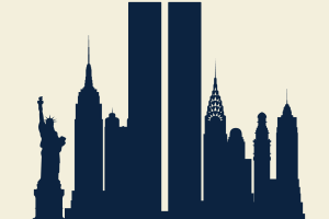 Silhouette of the Twin Towers along the NYC skyline