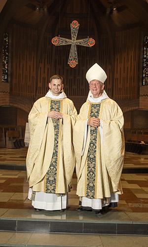 ​​​​​​​Caption: The Reverend Father Aloysius Ryan Sarasin, O.S.B.’17 and Abbot Mark Cooper, O.S.B. ’71.