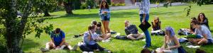 Students in class on alumni quad