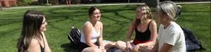 Students enjoy a sunny day on the quad