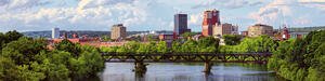 View of buildings and skyline of Manchester, New Hampshire.
