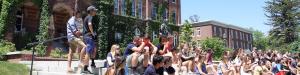 Students in front of iconic Alumni Hall for Transitions Orientation Part I