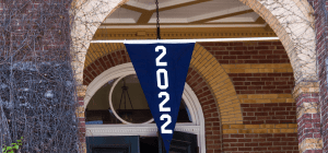 202x banner in front of alumni hall