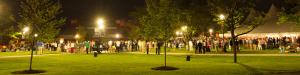 gathering on the lower quad at night