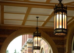 lanterns hanging above the alumni hall porch