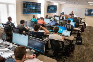 Students listen to a lecture in the Bloomberg Lab