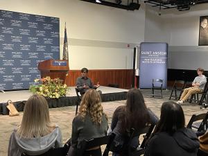 Jason Sorens speaking in front of ambassadors