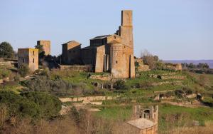 Sunlight against ruins in Tuscania, Italy