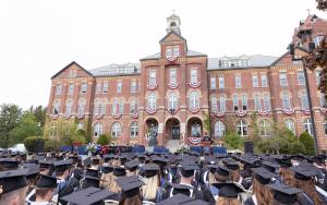 Students of the class of 2023 sitting at Commencement