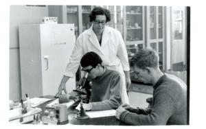Professor Ann Sullivan observing students in the lab