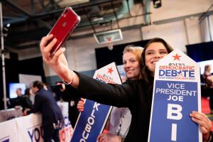Students taking a selfie at the 2020 Democratic Debate
