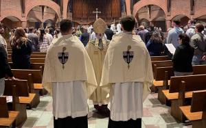 A view inside the Abbey Church during a mass