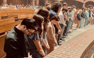 Students gathered in the Abbey Church for prayer