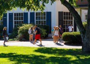 students walking in front of the Goulet Science Center