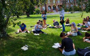 students studying on quad