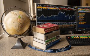 Globe and books on a desk