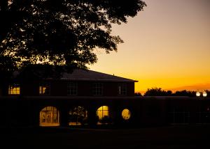 building at sunset