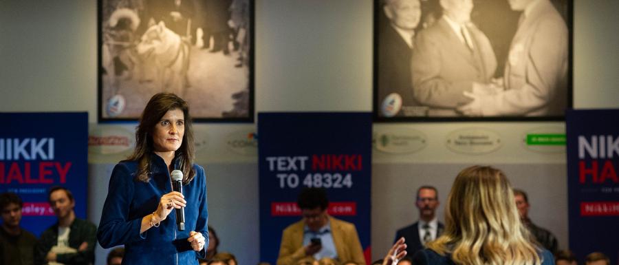 Nikki Haley speaks at a town hall at the NHIOP