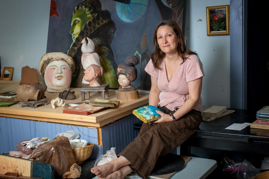 Prof. Kimberly Kersey Asbury sitting in her studio