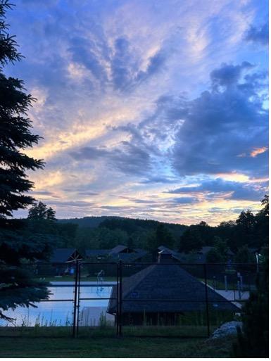 View of a summer camp at dawn