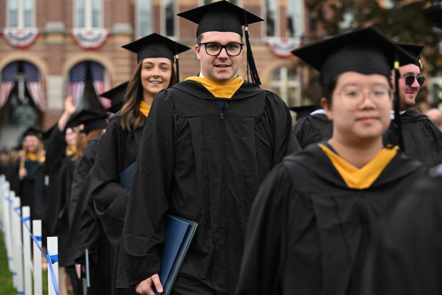 Students walking at commencement